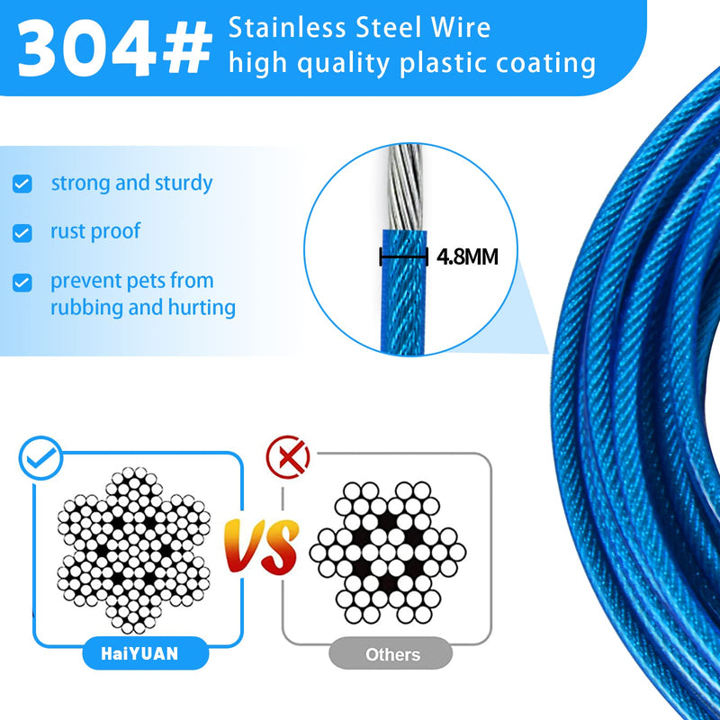 Dog Tie Out Cable 10/15/20/25/30FT Dog Runner for Yard Steel Wire Dog Cable with Durable Superior Clips Purple Dog Chains for Outside Dog Lead for Large Dogs Up to 165 lbs 10FT Blue - PawsPlanet Australia