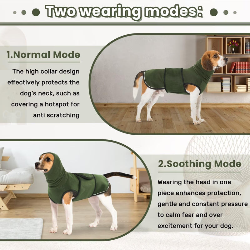IDOMIK Dog Anxiety Calming Hoodie, Breathable Adjustable Dog Jacket for Thunderstorms, Fireworks, Vet Visits, Separation Anxiety, Ear Protection Recovery, Green, L L(Chest Girth:19.7"-23.6") - PawsPlanet Australia