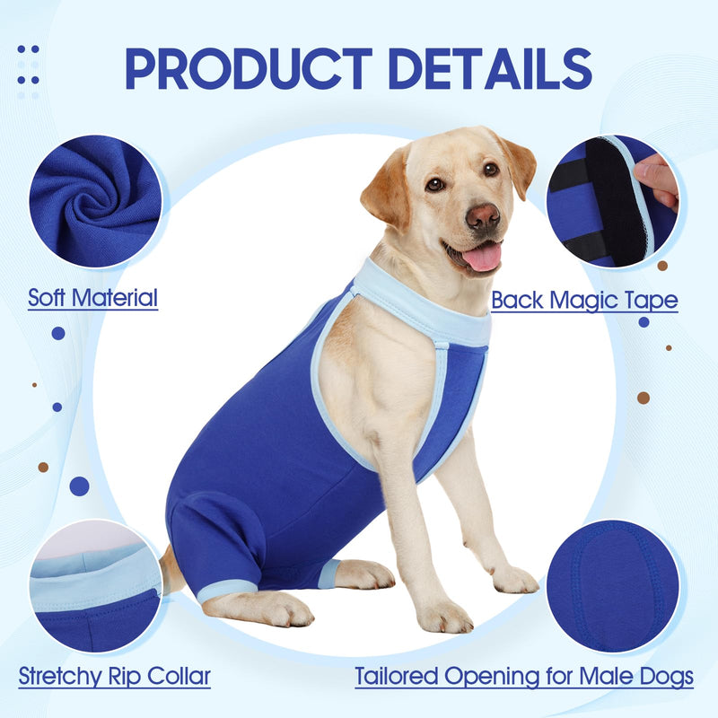 IDOMIK Dog Recovery Sleeve for Hind Legs,Dog Recovery Suit for Female Spay Male Neuter,Dog Leg Sleeve to Stop Licking Rear Legs,Long Sleeve Wound Cover Onesie Shirt for Dogs,Cone Collar Alternative L(Chest Girth:24.41"/62CM) Blue - PawsPlanet Australia
