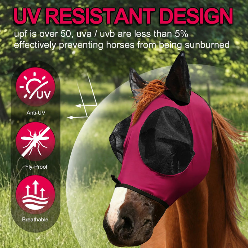 Horse Fly Mask with Forelock Opening Stretch,Horse Fly Mask Half Face with Ears, Full Face UV Protection for Horses, Breathable Fine Mesh Equine Fly Mask(Navy-L) Navy L