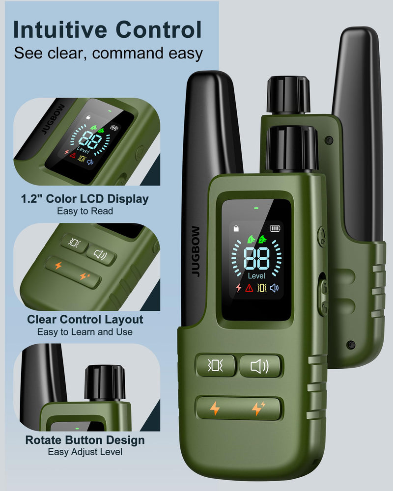 Jugbow Dog Shock Collar - 4500FT Dog Training Collar with Remote, IPX8 Waterproof Electric Dog Collar with 4 Training Modes, Security Lock, Rechargeable eCollar for 10-120lbs Small Medium Large Dogs Green 1 Pack - PawsPlanet Australia