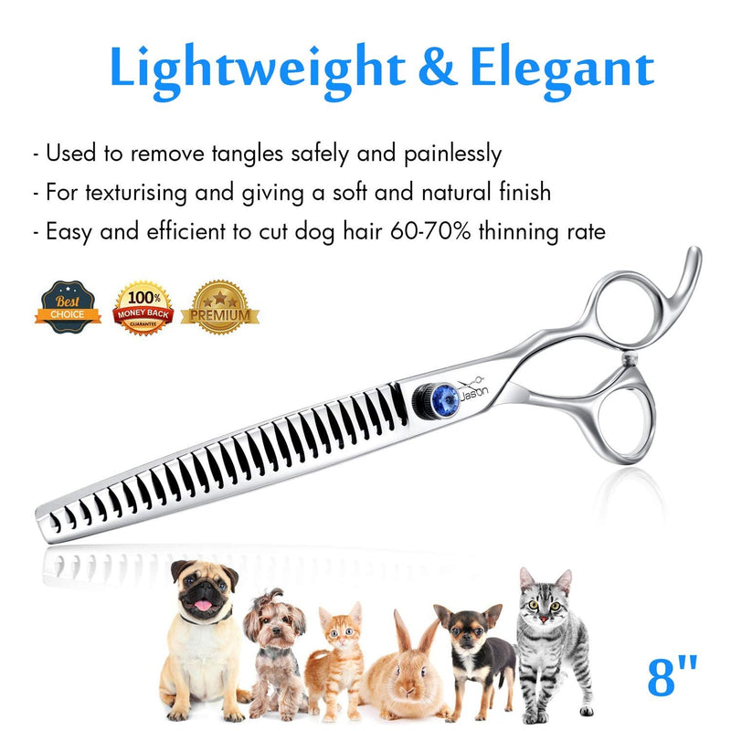 JASON 8" 26 Teeth Chunkers Shears for Dogs Ergonomic Dog Grooming Scissors Texturizing Blending Thinning Shears Pets Trimming Kit with Offset Handle Chunker 8.0"
