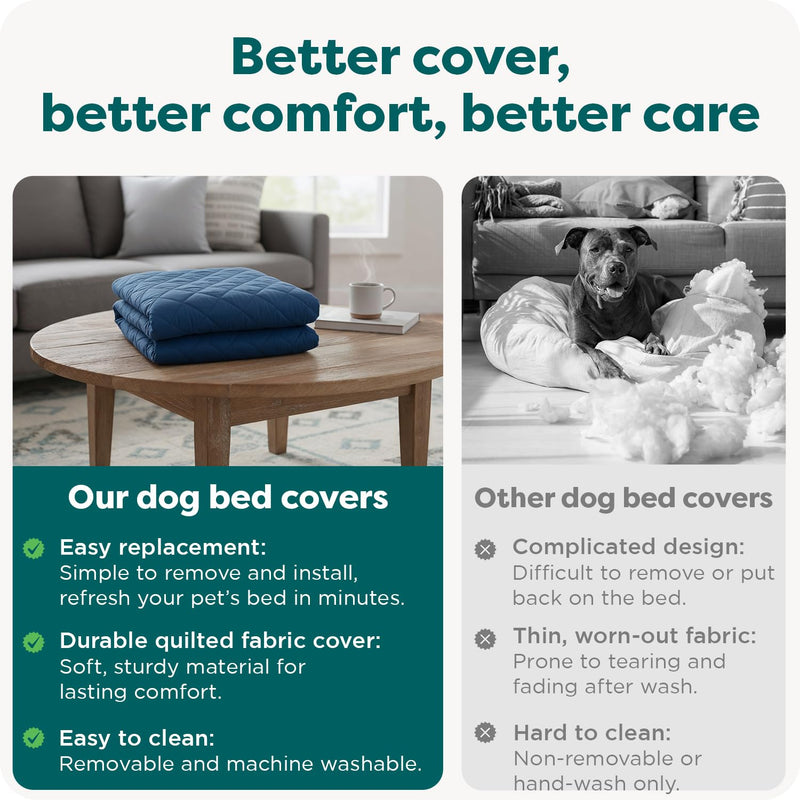 FurHaven Dog Bed Cover Replacement, Sofa-Style Design with Soft Quilted Sleep Surface for Cozy Comfort, Machine Washable, Jumbo Plus XXL, Quilted Fabric, Navy Blue - PawsPlanet Australia