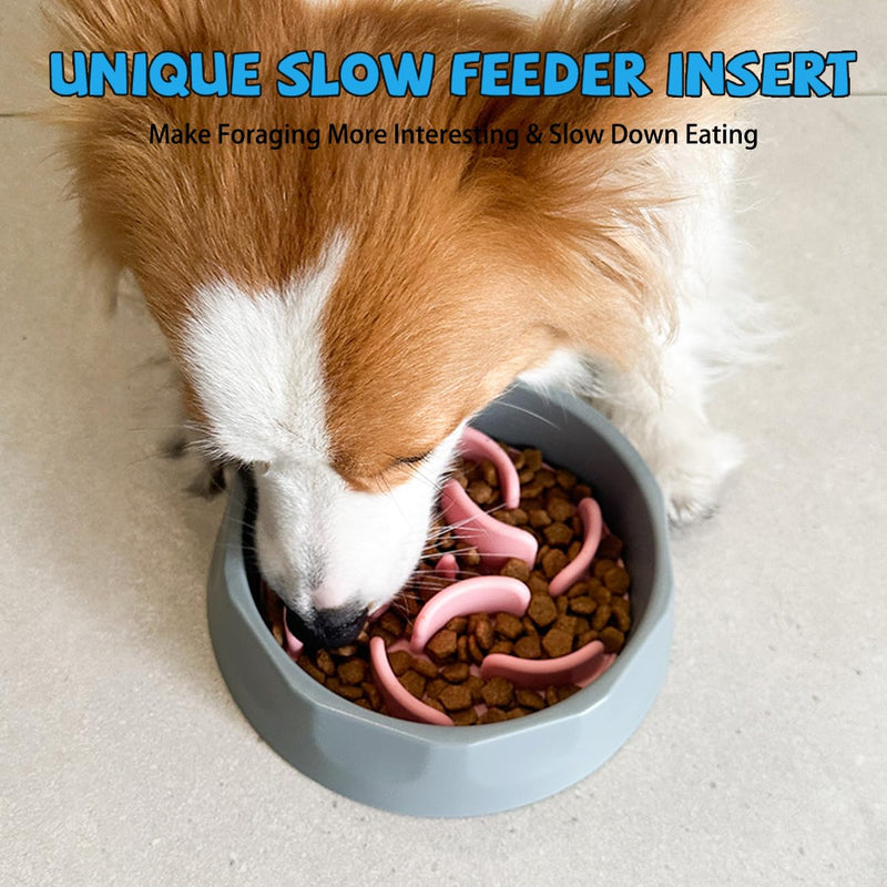 Slow Feeder Dog Bowls Insert, Silicone Dog Slow Feeder Insert with Strong Suction Cups Perfect for Stainless Steel Glass Ceramic Dog Bowls (Pink) Pink Insert - PawsPlanet Australia