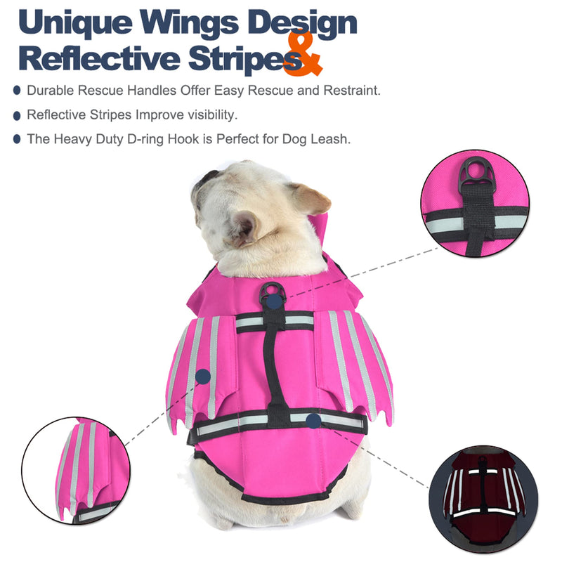 Dog Life Jacket, Wings Dog Life Vest with Chin Float Rescue Handle for Small Medium Large Dogs, Adjustable High Visibility Flotation Pet Safety Swim Vest for Swimming Boating (Pink, S) S (Chest Girth 16.1"-20.9") Pink - PawsPlanet Australia