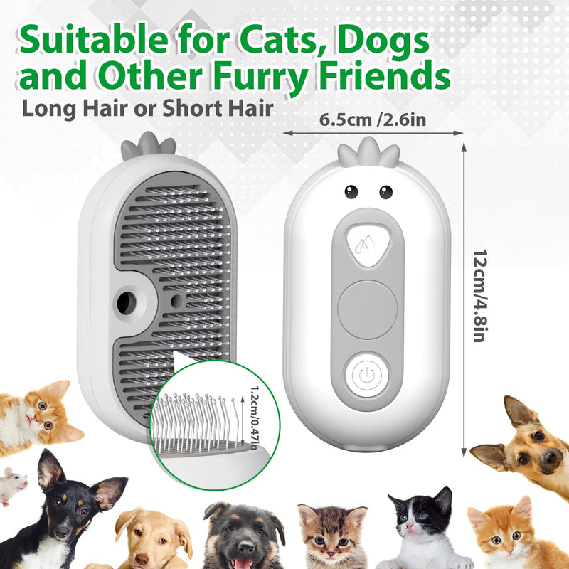 Cat Steam Brush with Release Button, 3 in 1 Rechargeable Pet Spray Water Comb for Long & Short Hair Removal, Self Cleaning Slicker Vapor Brush for Indoor Cats Dogs Rabbits Shedding Grooming White - PawsPlanet Australia