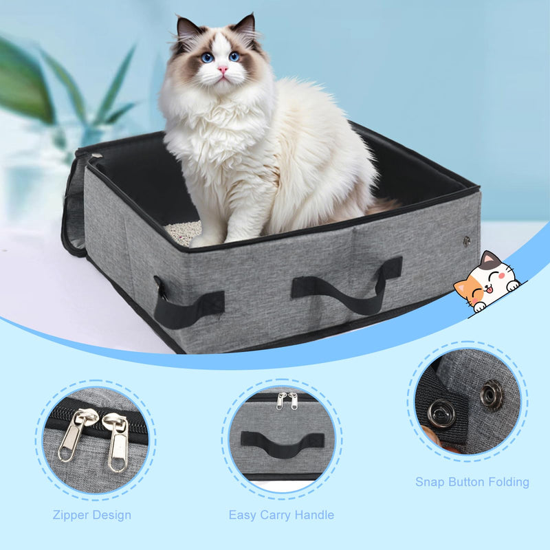 Foldable Cat Litter Box,Portable Litter Tray with Lid,Travel Lightweight Collapsible Cat Litter Carrier for Medium Cats,Waterproof Pet Supplies Storage Box(Gray) - PawsPlanet Australia