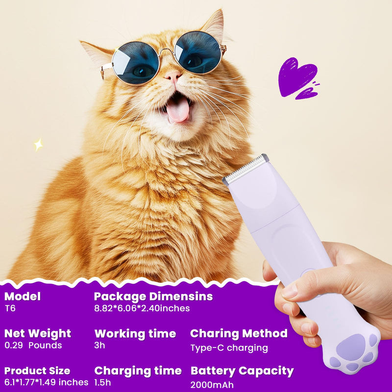 Dog Paw Trimmer - 4-in-1 Dog Clippers Grooming Kit with Low Noise & IPX7 Waterproof Design Includes Comb Paw Trimmer Nail Grinder - Rechargeable & Cordless Pet-Friendly Clipper (Purple) Lavender - PawsPlanet Australia