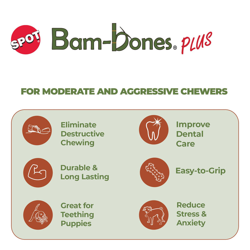 SPOT Bam-bones PLUS Branch -Bamboo Fiber & Nylon, Durable Long Lasting Dog Chew for Aggressive Chewers – Great Toy for Adult Dogs & Teething Puppies under 60lbs, Non-Splintering, 5.75in, Beef Flavor Medium - PawsPlanet Australia