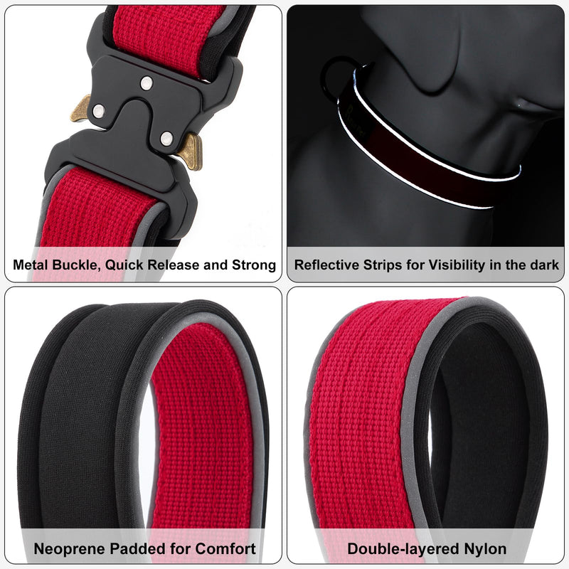 Plutus Pet Tactical Dog Collar, Reflective, Adjustable Heavy Duty Dog Collar, Soft Padded and Comfortable, for Small Medium and Large Dogs (Red, M) Red - PawsPlanet Australia