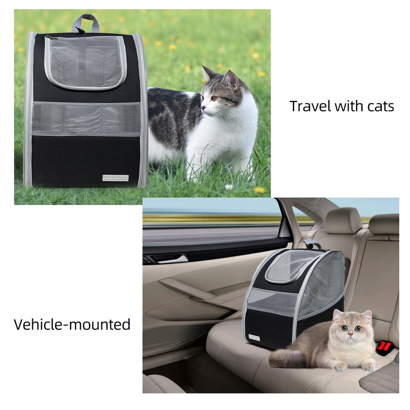 Cat Carrier Backpack with Reflector with Safety Leash Up to 15Lbs,Pet Carrier for Small Dogs and Medium Cats Kitten Puppy Bunny,Foldable Small Medium Dog Travel Carrier Backpack,Black - PawsPlanet Australia