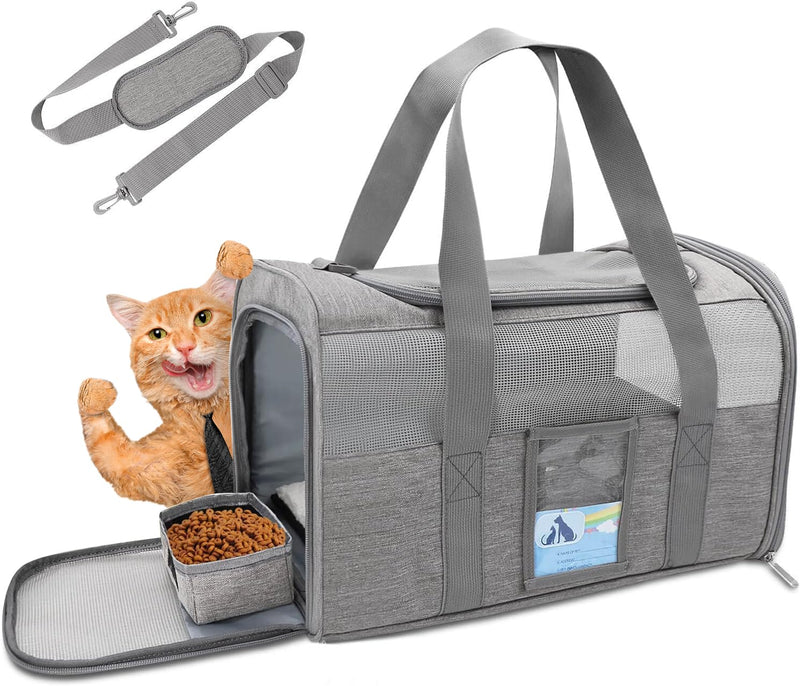 Refrze Cat Carrier,Dog Carriers for Small Dogs Medium Cats Pet Carrier up to 15 Lbs, TSA Airline Approved Cat Carrier Soft, Cat Dog Crate Travel Bag,Grey 17.0"L x 12.0"W x 11.0"H Grey - PawsPlanet Australia