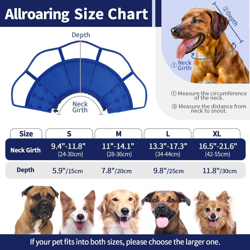 Allroaring Dog Cone Collar, Soft Dog Cones for Medium Dogs After Surgery, Adjustable Pet Cone for Dogs to Stop Licking, Breathable Doggie Elizabethan Collar for Wound Care Spay Neuter, Blue M Medium (Neck Girth: 11" - 14.1")