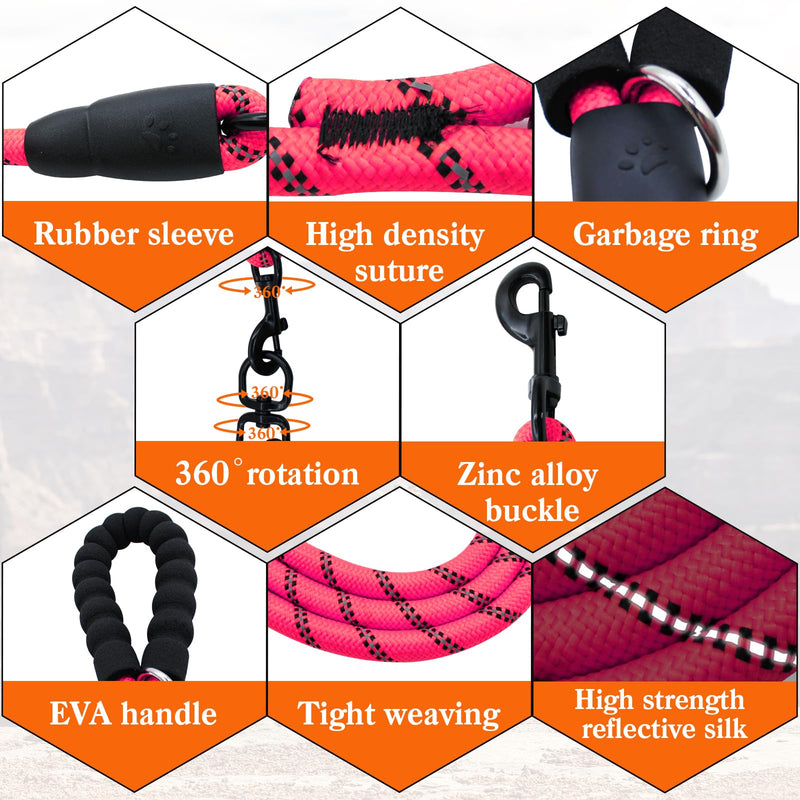 Dual Dog Leash,2 Way Dog Leash,Dog Double Leashes,360 Swivel No Tangle Walking Leash for Dual Dogs,Comfortable Tow Dog Leash with Reflective for Large Medium Small Dogs (Double Leashes, Pink) - PawsPlanet Australia