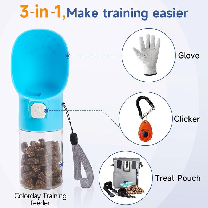 Colorday Handheld Dog Treat Dispenser Built-in Clicker & Treat Pouch, Slow Feeder for Puppy Training Walking Hiking Traveling (6.7 OZ, Blue) 6.7 OZ - PawsPlanet Australia