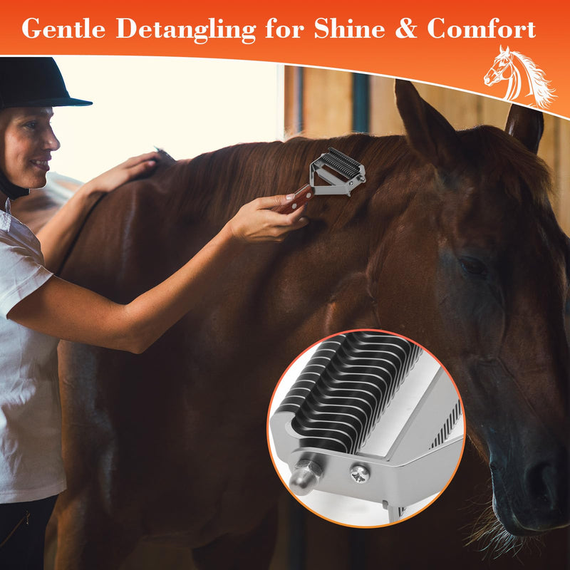 2 in 1 Horse Grooming Comb Mane Deshedding Tool Goats Cow Brush, Horse Brush Set with Leather Show Comb Holder,20 Stainless Blades and Wood Handle,Livestock,Pet - PawsPlanet Australia