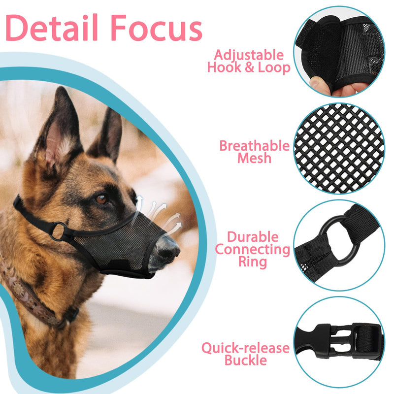 LUCKYPAW Dog Muzzle, Mesh Muzzle for Large Medium Small Dogs, Soft Mouth Guard for Biting Chewing, Breathable Mouth Guard with Adjustable Strap for Training(Black, XL(Snout:11"-12.25")) Black XL(Snout:11"-12.25")