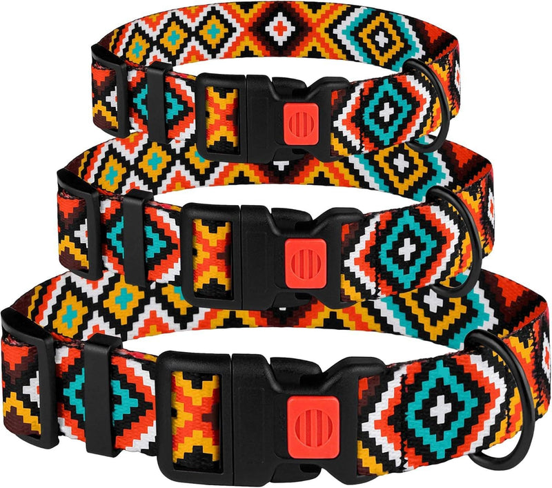 Nylon Dog Collar Aztec Geometric Pattern Aztec Sunset 14-18 inch Aztec Sunset 2 Neck Fit 14"-18" - PawsPlanet Australia