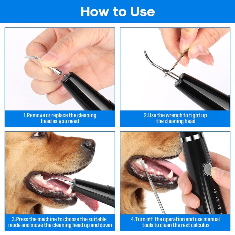 Ultrasonic Dog Teeth Cleaning Kit for Pet Teeth Cleaning, Dog Plaque Remover for Teeth, 5 Modes Dog Tartar Remover for Teeth Care to Remove Stains Calculus, 10 in 1 Pet Cleaner Toothbrush (Black) Black - PawsPlanet Australia