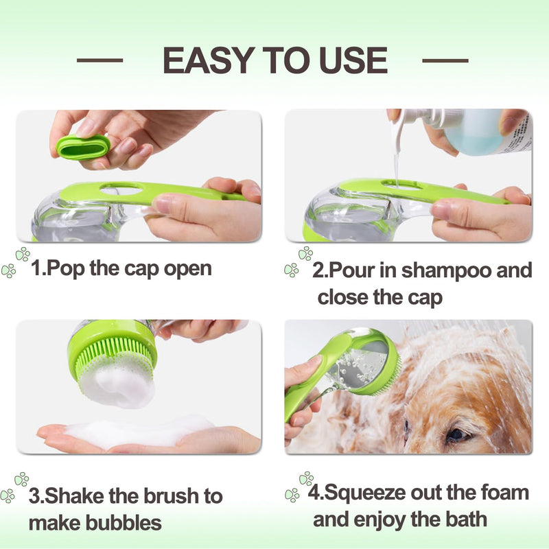 Pet Bath Brush, 2 Pack Dog Bath Brush 2 in 1 Cat Shampoo Brush with Soap Dispenser Scrubber Pet Gromming Supplies for Long and Short Haired Dogs and Cats Blue+Green - PawsPlanet Australia