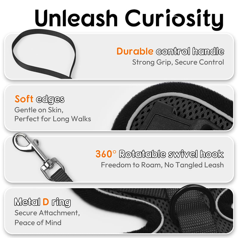 Dooradar Cat Harness and Leash Set, Escape Proof Safe Adjustable Kitten Vest Harnesses for Walking, Easy Control Soft Breathable Mesh Jacket with Reflective Strips for Cats, Black, XS - PawsPlanet Australia
