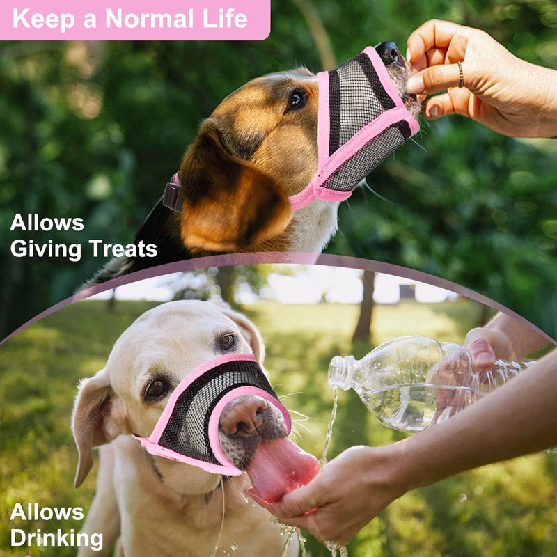 LUCKYPAW Dog Muzzle, Mesh Muzzle for Small Medium Large Dogs, Soft Dog Muzzle to Prevent Biting Chewing, Drinkable Breathable Adjustable Puppy Muzzle(M(Snout: 5¼"-7"), Pink) M(Snout: 5¼"-7")