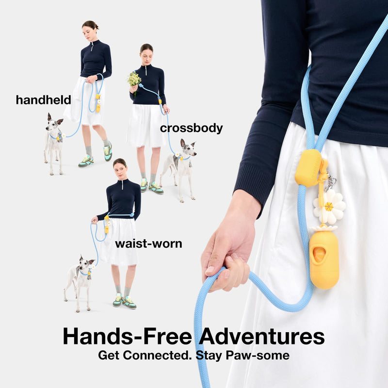 VETRESKA Hands-Free Dog Leash, 8FT Adjustable Rope Leash for Medium Large Dogs, Waist/Crossbody Slip Lead Leashes for Walking, No Pull Dog Leashes with Bag Dispenser, Clip, 3 in 1 Walk Kit (Daisy) Daisy Blue - PawsPlanet Australia