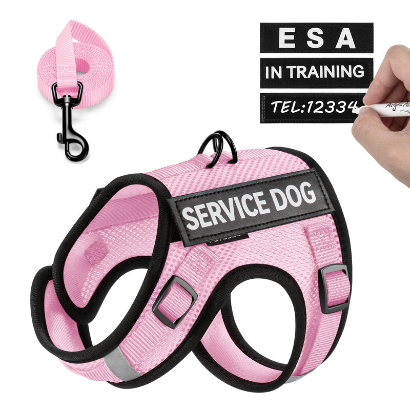 FAYOGOO Service Dog Vest for Small Dogs - Air Mesh Breathble Emotional Support Animal Vest with Velcro Patches - Puppy Harness and Leash Set Adjustable Neck and Chest Pink M - PawsPlanet Australia