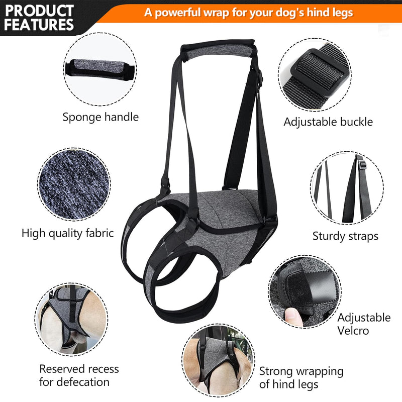 Dog Sling for Large Dogs Hind Leg Support Dog Lift Harness Adjustable Durable Help em up Harness for Weak Back Legs, Elderly, Injured, Senior, Arthritic, ACL Recovery Pet L Grey - PawsPlanet Australia