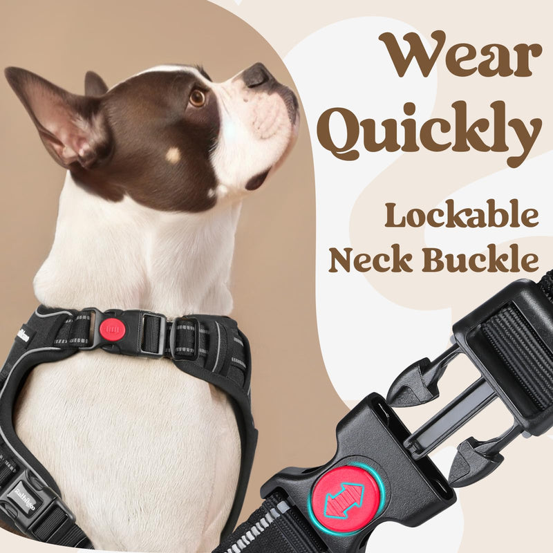 rabbitgoo Dog Harness Medium Sized, No Pull Pet Harness with 3 Buckles, Adjustable Soft Padded Vest with Control Handle, Walking Reflective Pet Vest for Medium Dogs, Black, M - PawsPlanet Australia