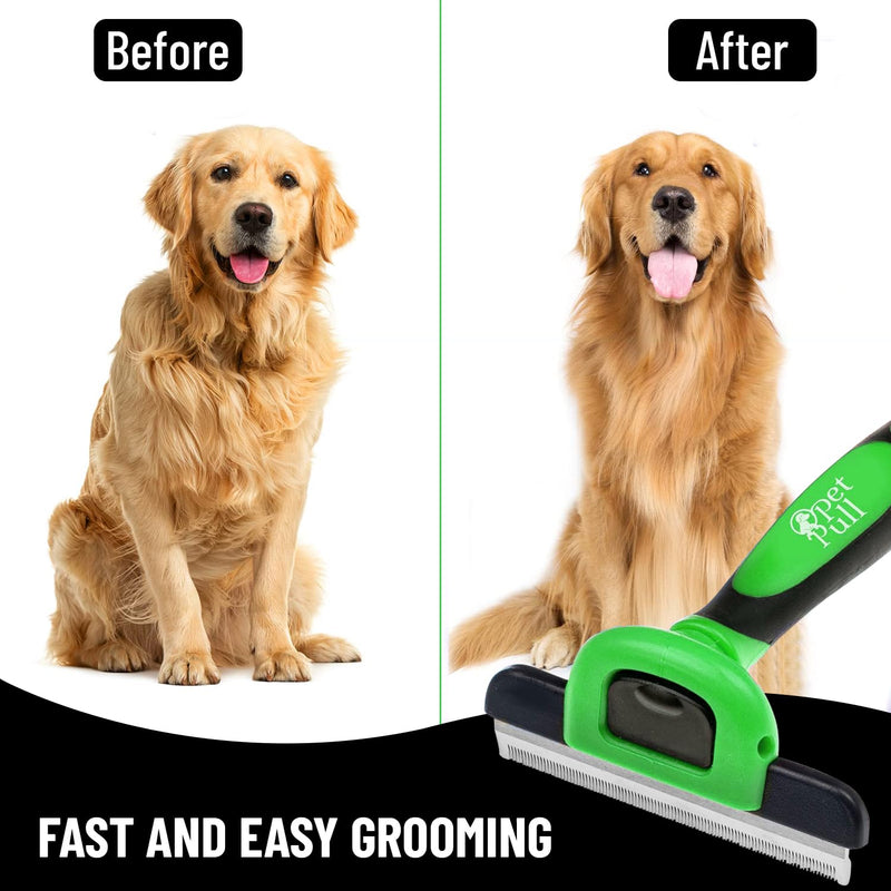 Pet Deshedding Tool Cleaning Brush - Green - For Dogs & Cats - Hair Removal Tool - Stainless Steel Knot Detangler Comb - 95% Shedding Reduce - PawsPlanet Australia