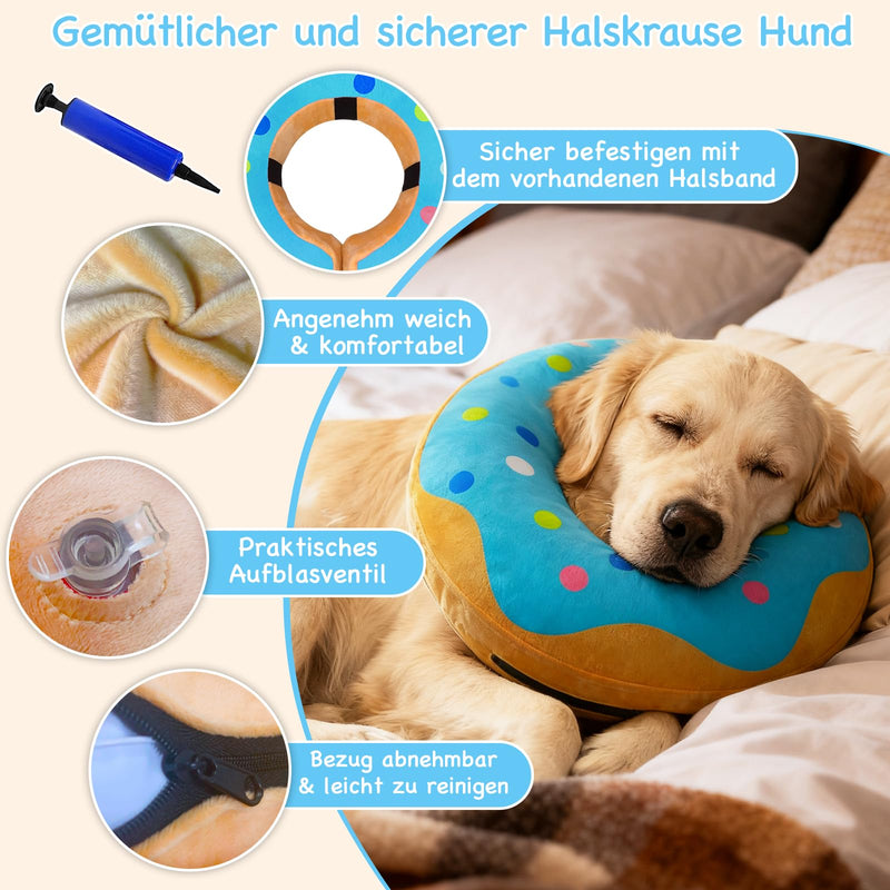 Inflatable Dog Collar, Adjustable Dog Collar, Lick Protection, Soft for Wound Healing and Recovery After Surgery, Dog Collar After Surgery, Vision, Not Blocked, Blue, M+ Donut Blue M+