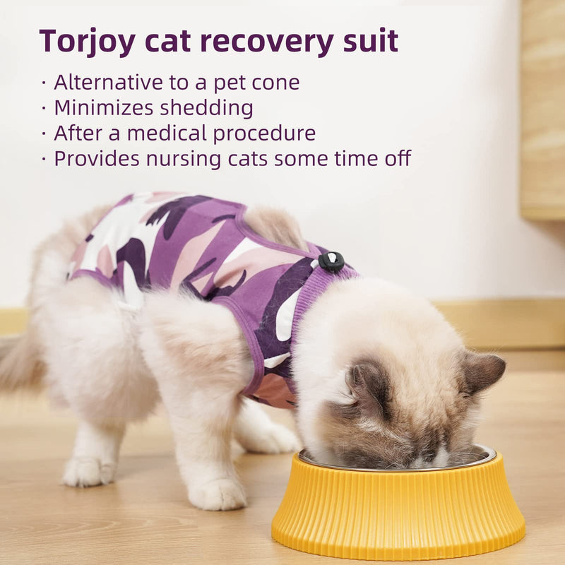 New Professional Cat Recovery Suit After Surgery as E-Collar Alternative, Kitten Recovery Suit for Spay to Cover Abdominal Wounds, Camouflage Cat Apparel Anti-Licking Cat Onesie (S, Purple) Small