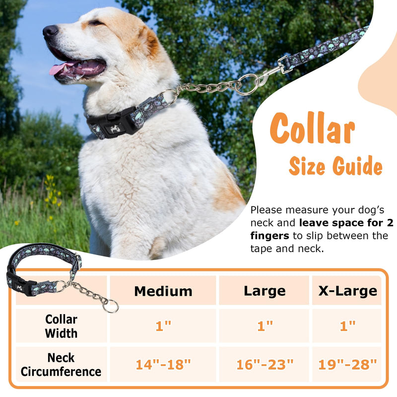 Martingale Collar - Reflective Nylon with Padded Comfort & Quick Release Buckle - Skull Design, No Slip Choke Heavy Duty Collar for Safe Training, Walking & Nighttime Use M 4 M (Neck 14"-18") - PawsPlanet Australia