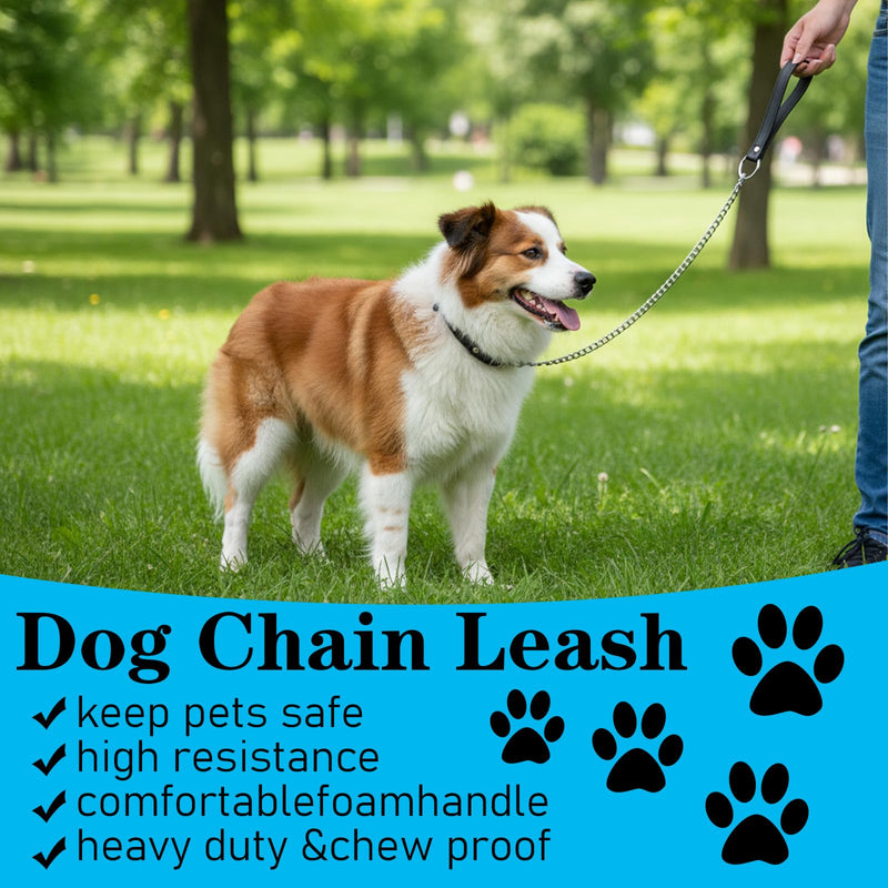 Heavy Duty Metal Dog Leash, Chew Proof Pet Leash with Soft Handle Stainless Steel Cuban Link Chain for Large & Medium Size Pets Walking Training and Traveling (4 FTx3 mm (0-80 lbs)) - PawsPlanet Australia