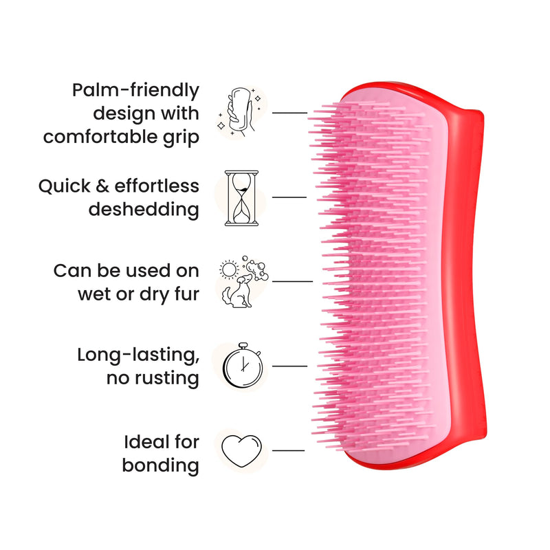 Tangle Teezer Large Pet Teezer De-Shedding Grooming Brush - Dry or Bath Brush - The Perfect Deshedding Brush for Dogs - Red & Pink - PawsPlanet Australia