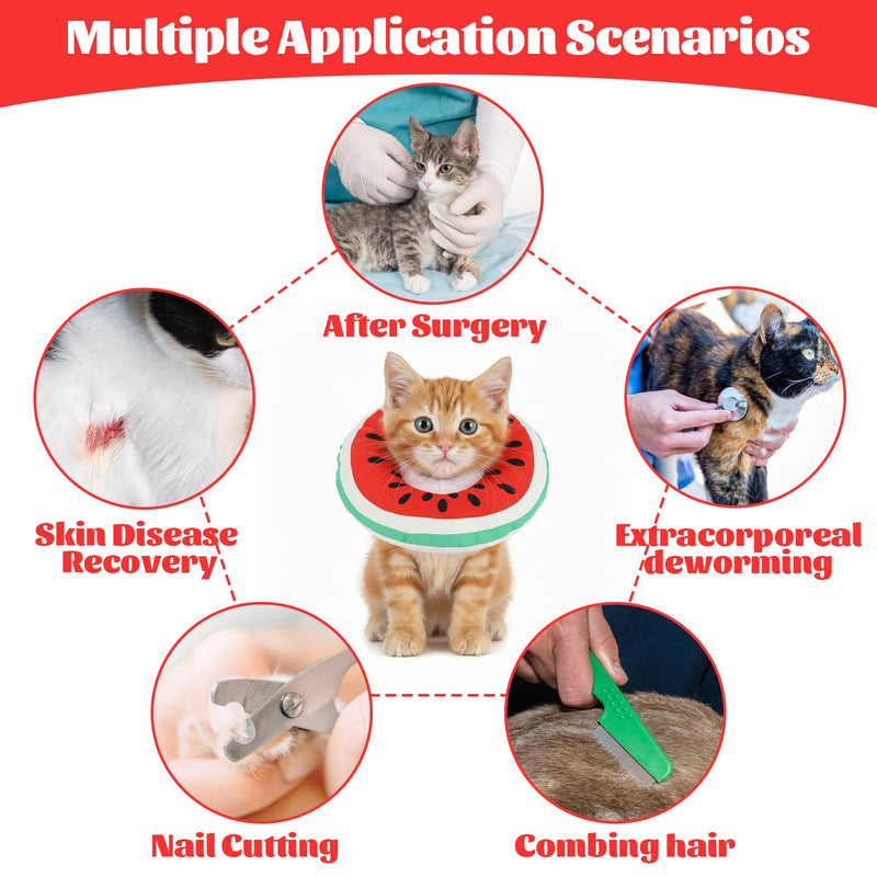 ElevateTech Cat Cone Collar Soft Kitten Cones After Surgery Cute Donut Small Kitten Cone Collar Adjustable Cat Recovery Cones to Stop Licking Neck Elizabethan Collars for Cats Kittens, Watermelon, S