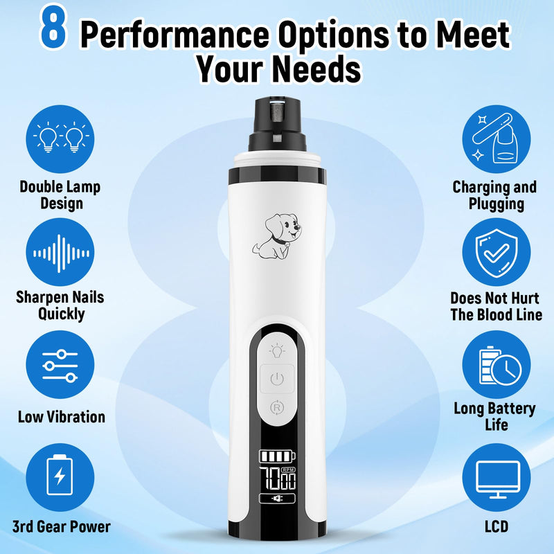 Silent Groom Pro Nail Grinder, 3 Speed Dog Nail Grinders, Silent Dog Nail Grinder with 2 Led Lights, 2000mAh USB Rechargeable, Dog Nail Trimmer with Replacement Grinding Heads for Dogs & Cat