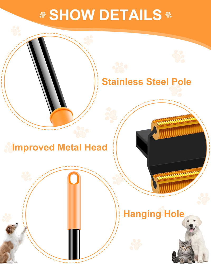 3 in 1 Carpet Rake for Pet Hair Removal Tool, 51” Adjustable Long Handle Pet Hair Removal Broom, Pet Grooming Brush, Cat Dog Hair Remover Carpet Scraper for Rugs, Mats Orange-Black - PawsPlanet Australia