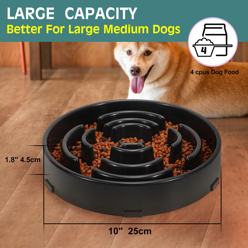 WHIPPY Large Slow Feeder Dog Bowls for Large Medium Dogs Anti-Chocking Slow Feeding Maze Dog Food Bowl Slow Eating Interactive Bloat Stop Puzzle Bowl,black A-black