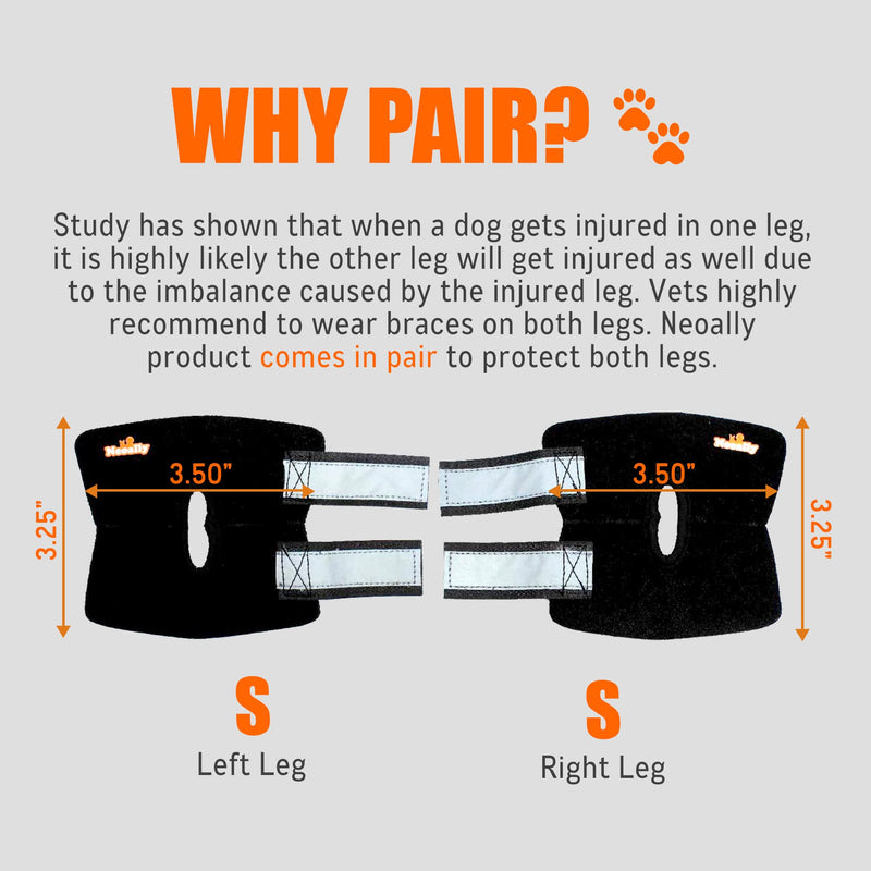 NeoAlly - Short Rear Leg Hock Brace, Dog Leg Brace for Rear Leg, Hock & Ankle Support, Dog Brace for Torn ACL & CCL, Dog Leg Sleeve with Reflective Straps, Small, Black, 1 Pair Small (1 Pair)