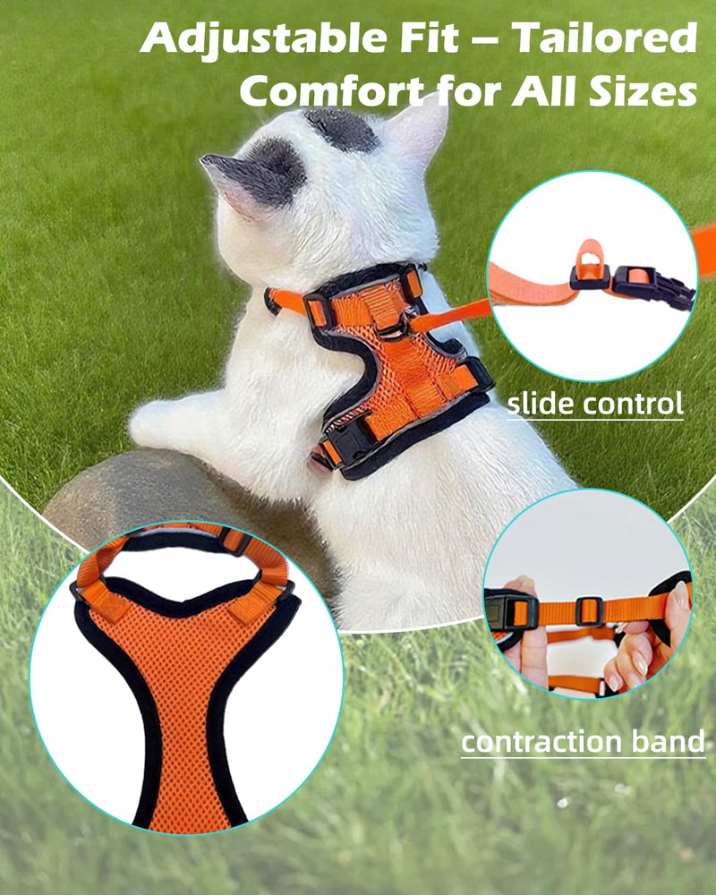Luxelle 2 Pack Escape-Proof Cat Harness and Leash Set for Walking – Adjustable No Pull Soft Vest with Easy-Wear Buckle, Reflective Straps, Breathable Mesh – Outdoor Travel Harness for Cats & Kittens Orange Red XS - PawsPlanet Australia