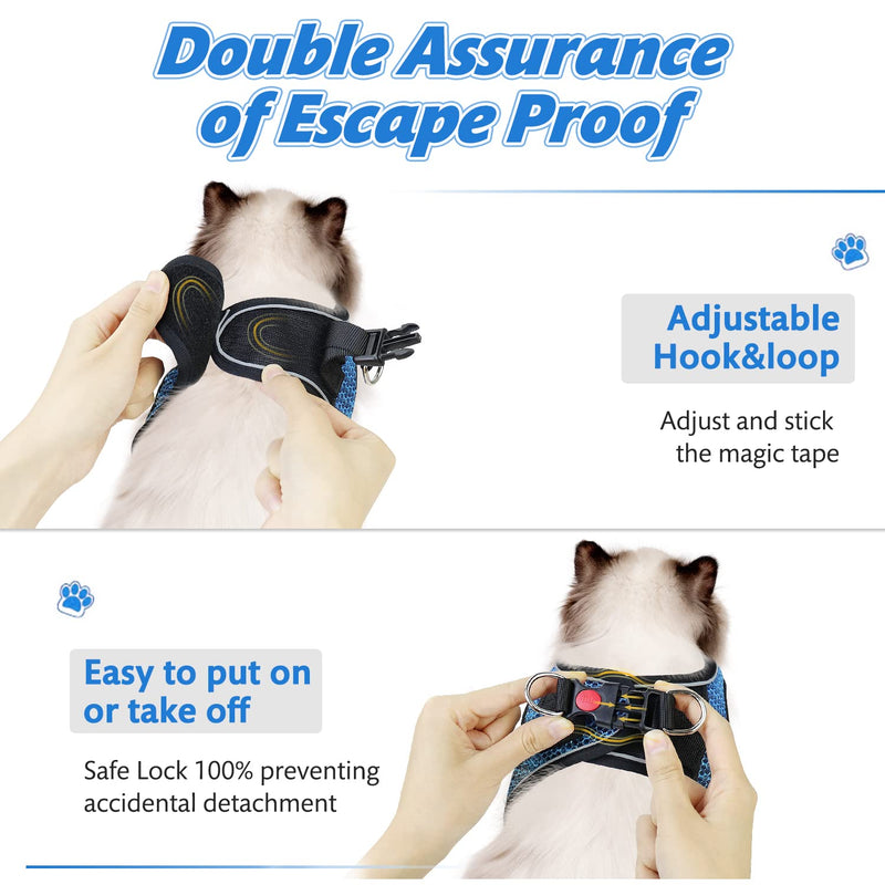 Cat Harness and Leash Set for Walking Escape Proof,Adjustable Soft Mesh Kittens Harness Vest with Reflective Strip for Small Cats,Easy to Control S Blue - PawsPlanet Australia