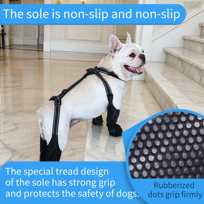 Waterproof Dog Boots for Small/Medium Dogs -Dog Paw Protectors Dog Suspender Boots Anti-Slip Pet Shoes for Outdoor Walking, Reflective Stay-On,Dirt-Proof Comfortable Booties (Black, Small) Black - PawsPlanet Australia