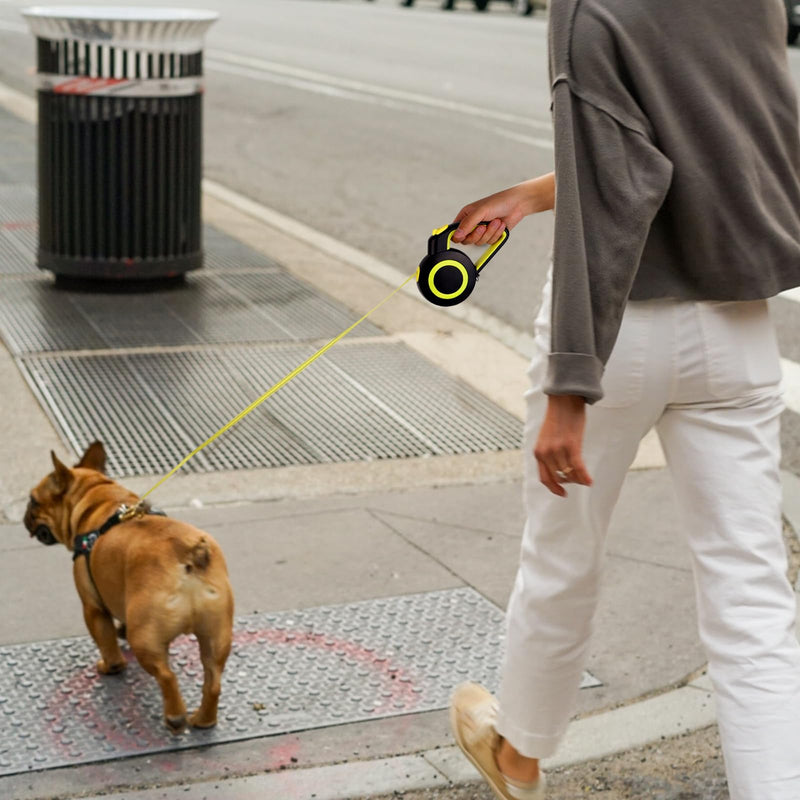 16Ft Retractable Dog Leash Lightweight Leash for Small Medium Dogs/Cats Up to 44lbs,One-Handed Brake,Stainless Steel Spring,Featuring Reflective.(Black-Yellow) Black-yellow - PawsPlanet Australia