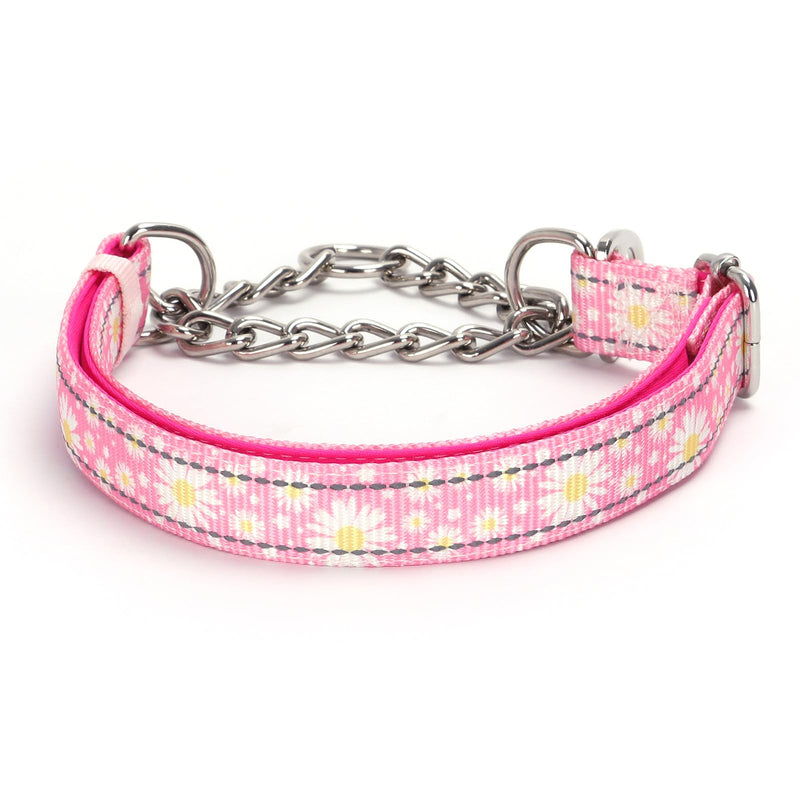 Chain Martingale Collar for Dogs，Stainless Steel No Pull Slip Cinch Choker Choke Collar Training Escape Proof Heavy Duty Dog Collar for Small Medium Large Pet Girl Female Dogs，Pink Flower M M(Neck12-17") Pink Daisy - PawsPlanet Australia