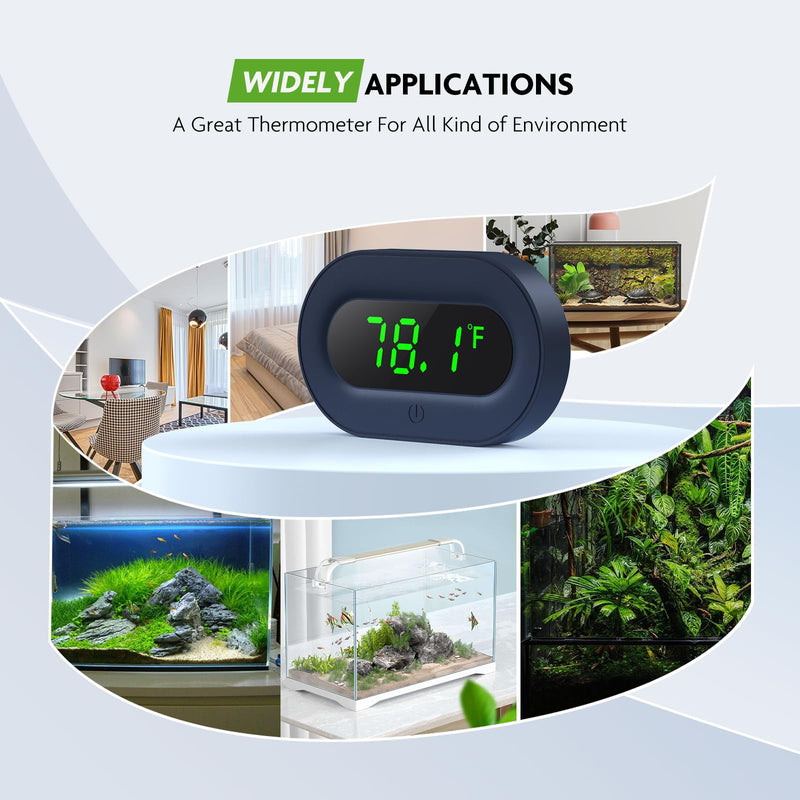 Aquarium Thermometer Digital, LED Display Fish Tank Thermometer Stick On Highly Accurate to ±0.9℉, Wireless Temperature Measurement for Fish, Betta, Aquatic, Replaceable Battery Green Display - PawsPlanet Australia