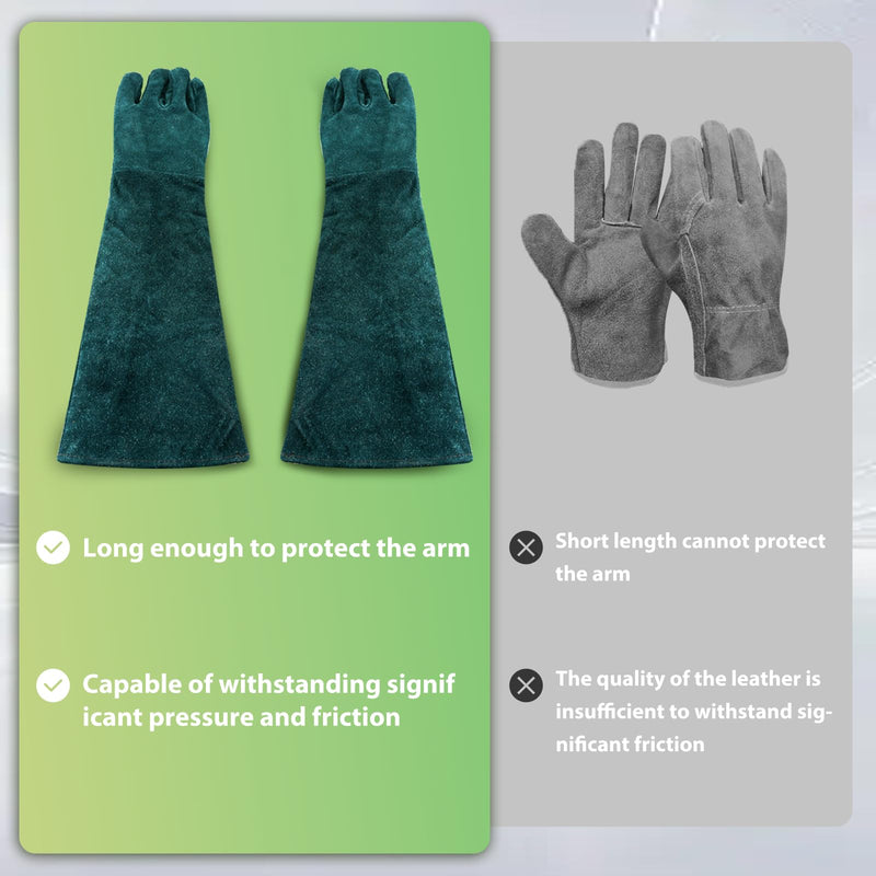 23inch Animal Handling Gloves & 40" Collapsible Snake Hook Kit, Training Glove for Cats Scratch Reptiles Birds Falcon Grabbing（Green） Green（23" & 43" Snake Hook） - PawsPlanet Australia
