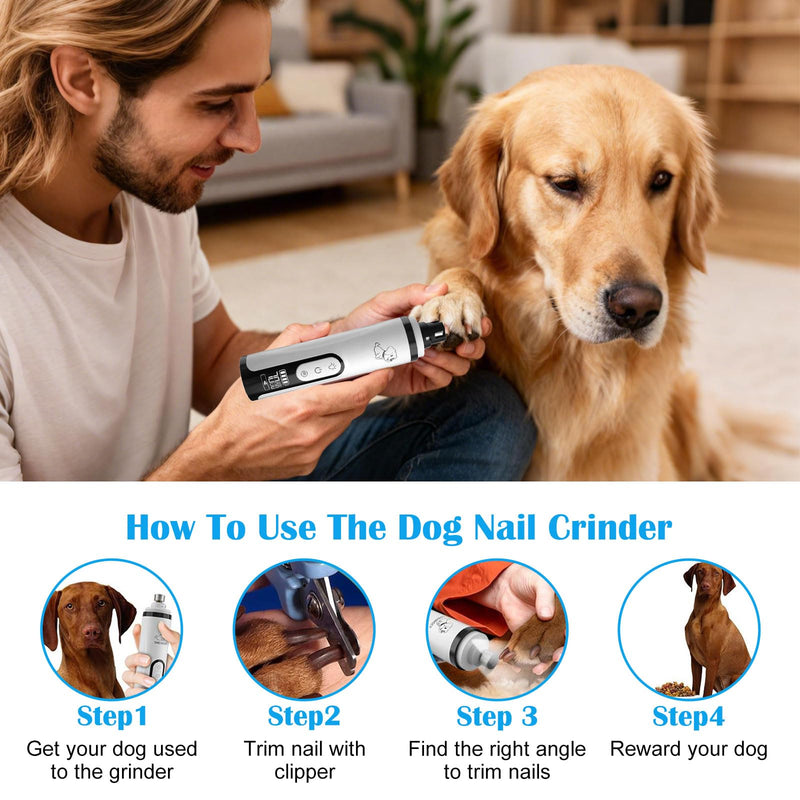 PASHOP Dog Nail Grinders, LED Dog Nail File with 2 Grinding Heads & 3 Speed, Rechargeable Low Noise Dog Claw Grinder for Dogs, Cat