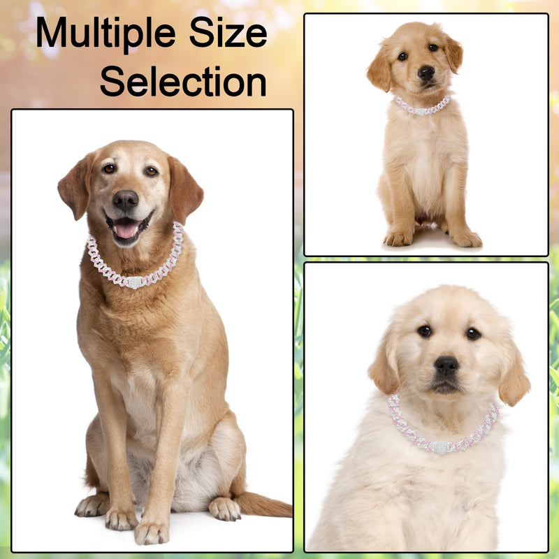 Metal Diamond Dog Chain Dog Training Chain with Secure Buckle Pet Collars for Large Medium Dogs 16in Pink white - PawsPlanet Australia
